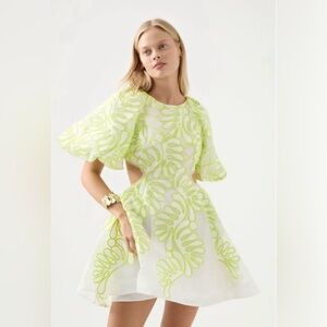 Aje White and Lime Mini Dress